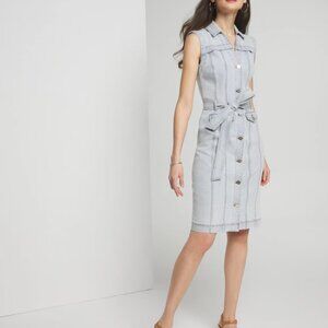 nwt WHITE HOUSE BLACK MARKET strechy belted denim sheath dress 14